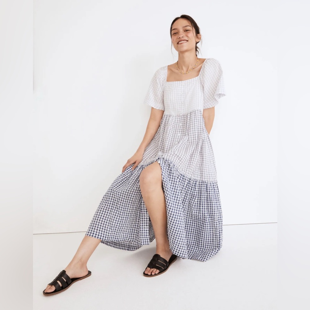 Patchwork Gingham Button-Front Tiered
Midi Dress | Madewell